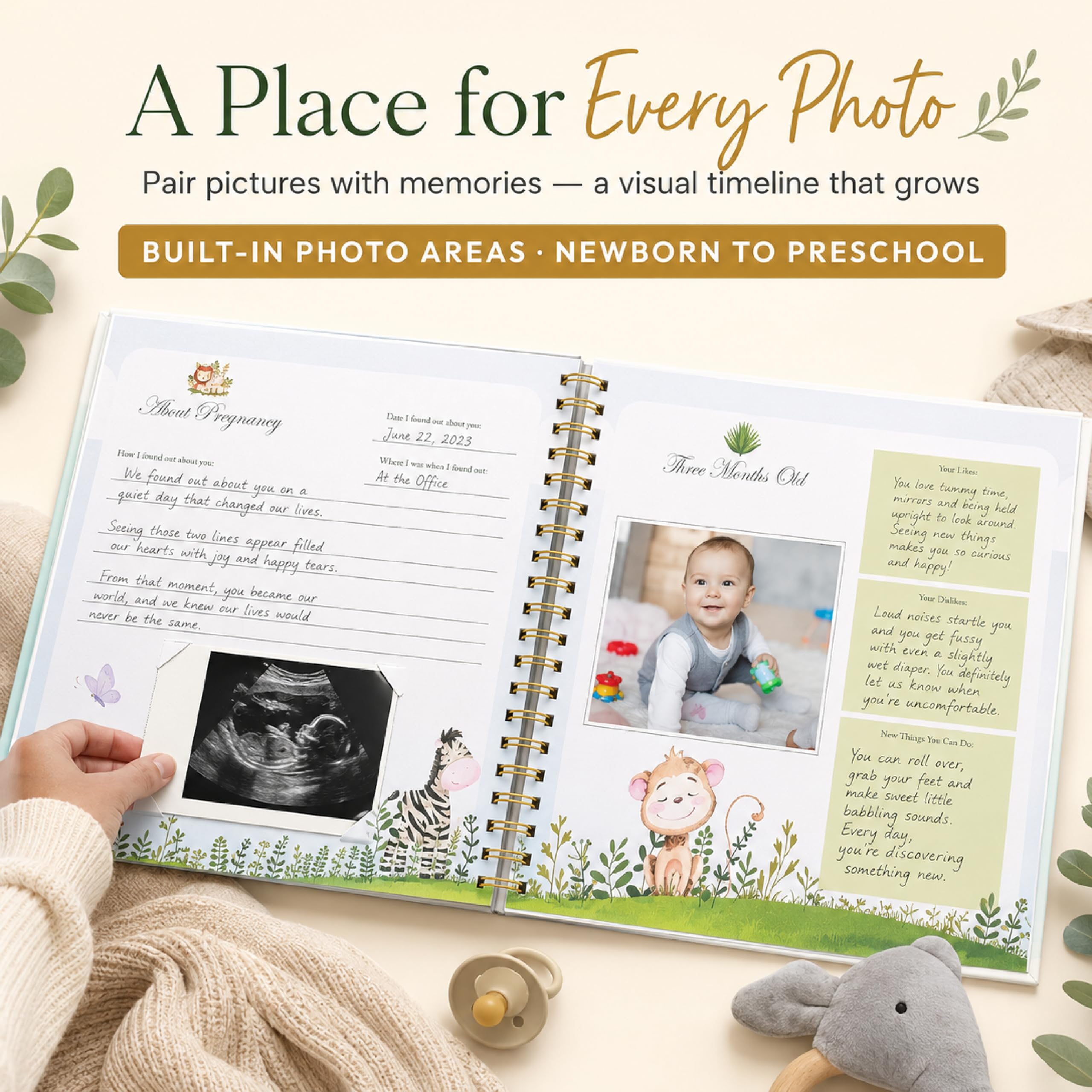 Erinnerungsbuch für Jungen oder Mädchen – Erstes 5 Jahre Baby Journal, neutrales Sammelalbum Fotoalbum für frischgebackene Eltern, Meilenstein-Buch, um jedes Ereignis von der Geburt bis zum