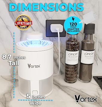Vortex Indoor Insect Trap - Catcher & Killer for Fruit Flies, Gnat, Mosquito, Moth - UV Light Non Zapper Suction Glue Board - Bug Light Fruit Fly Trap (White)