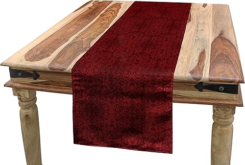 Miniatura 2 de Lunarable Camino de mesa color granate, diseño inspirado en rosetas de damasco chino, antiguo oriental vibrante, alfombra rectangular para comedor y