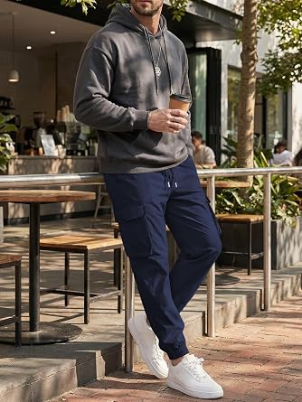 JMIERR Men's Casual Cargo Joggers Pants Stretch Elastic Waist Drawstring Tapered Sweatpants with Pockets