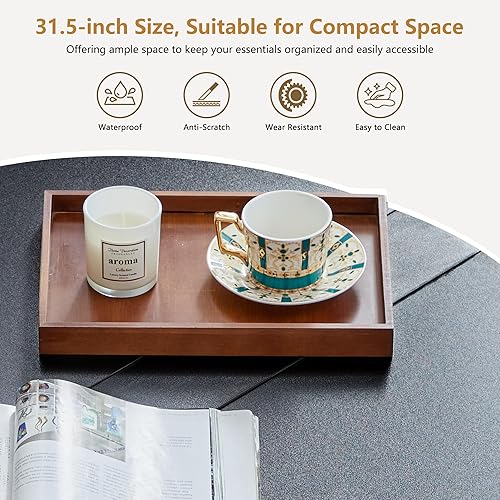 Miniatura 4 de Mesa de centro redonda de 33 pulgadas con soporte elevador y almacenamiento abatible, mesas de centro acanaladas modernas con marco de metal, mesa