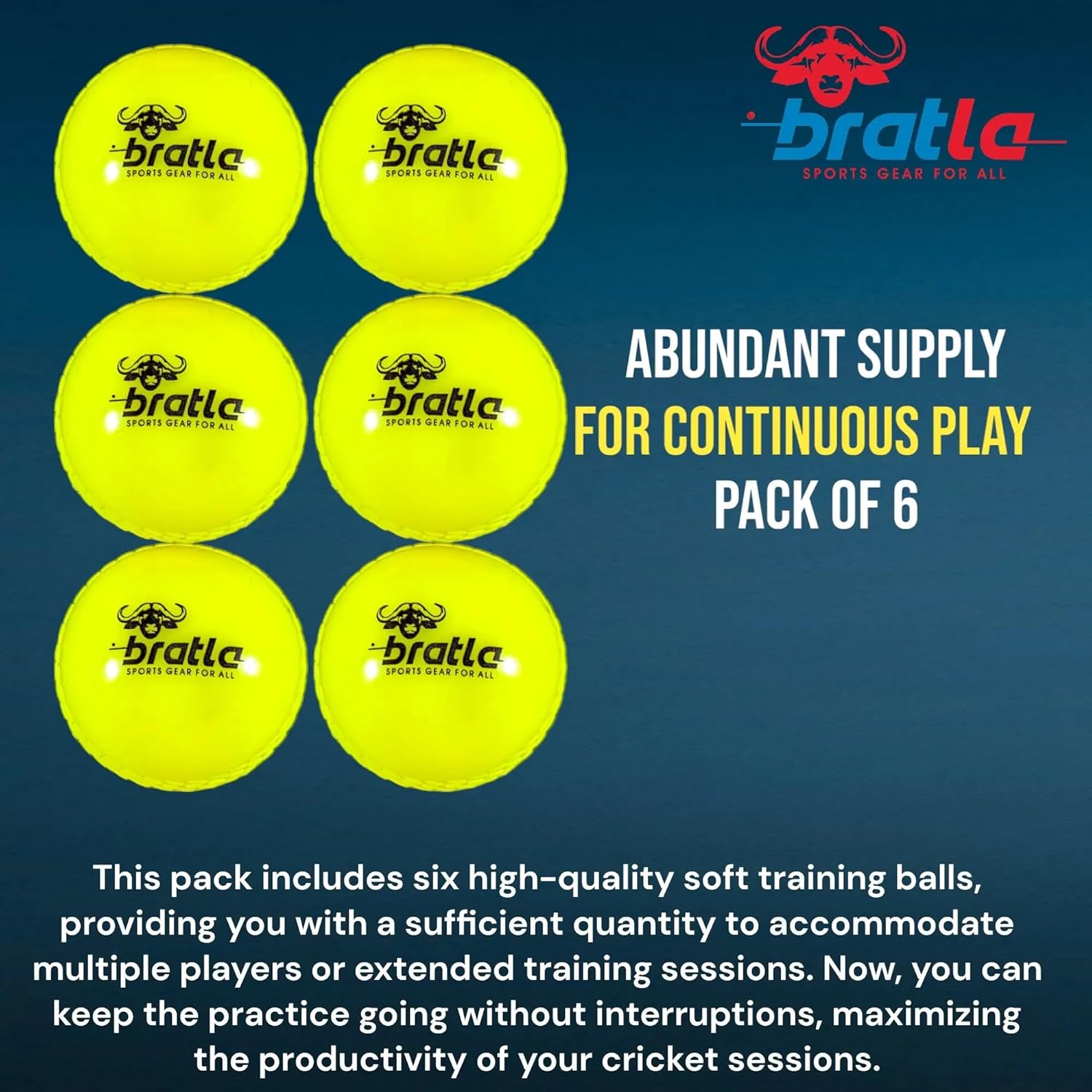 Wind Cricket Balls - Soft Training Practice Cricket Air Balls for Coaching Indoor & Outdoor - Blue Orange Neon/Yellow Pack of 6