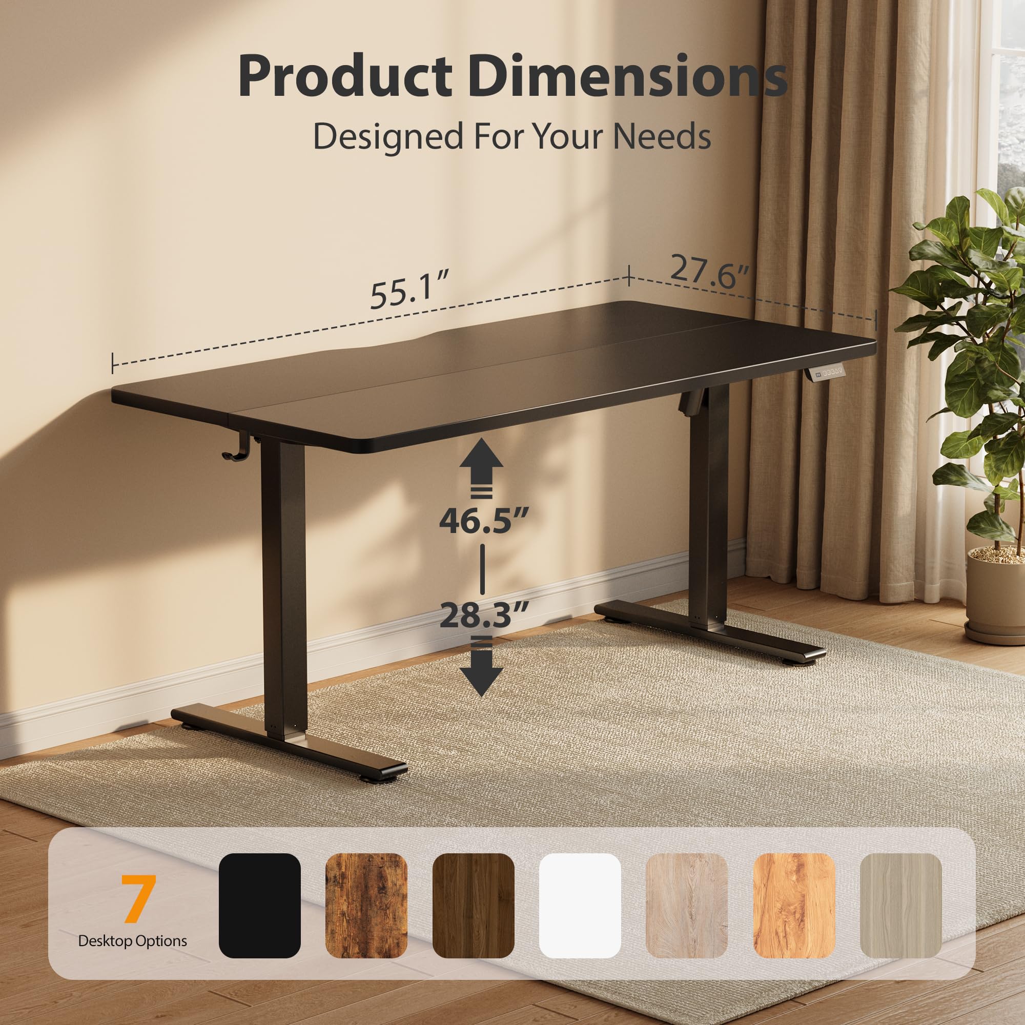 Cubiker Standing Desk, 55x28 Inches Sit Stand Home Office Desk, Electric Stand up Desk, Adjustable Desk with Splice Board, Black Frame/Black Top view 2