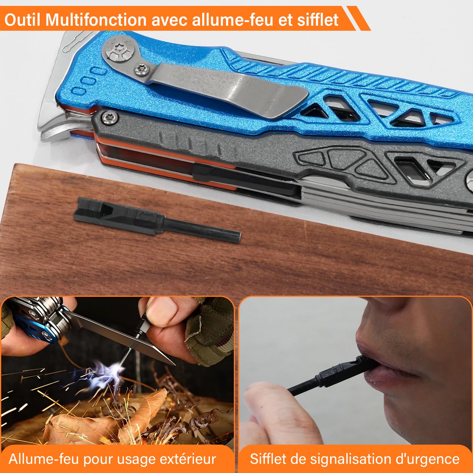 Pince Multifonction en Acier Inoxydable 17 en 1, Couteau Multifonction avec Sac, Outil Multitool Scie Embouts Tournevis Ouvre-Bouteille pour Camping, Extérieur, Randonnée, Survie, Réparation