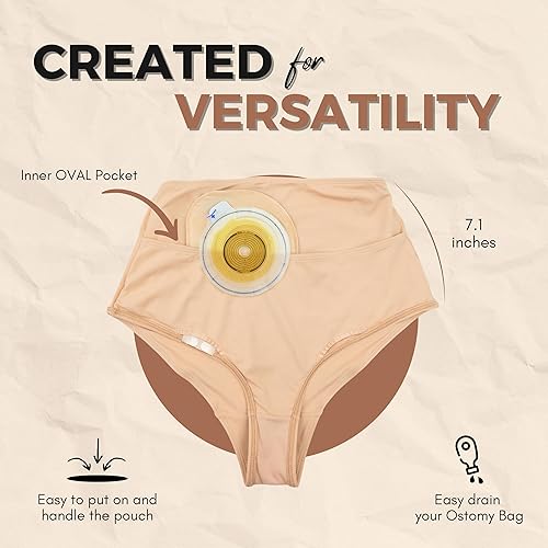 Miniatura 5 de Ostomy - Funda para mujer, ropa interior de cintura alta, color negro, bragas discretas con bolsillo interior, control de fugas, tela de secado