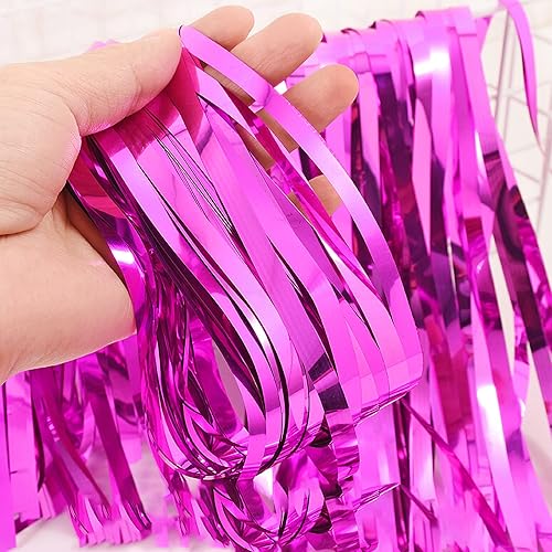 Miniatura 3 de 2 cortinas de flecos metálicos de oropel rosa intenso, cortinas de fondo de 3.28 pies x 6.56 pies para cumpleaños, boda, compromiso, despedida de