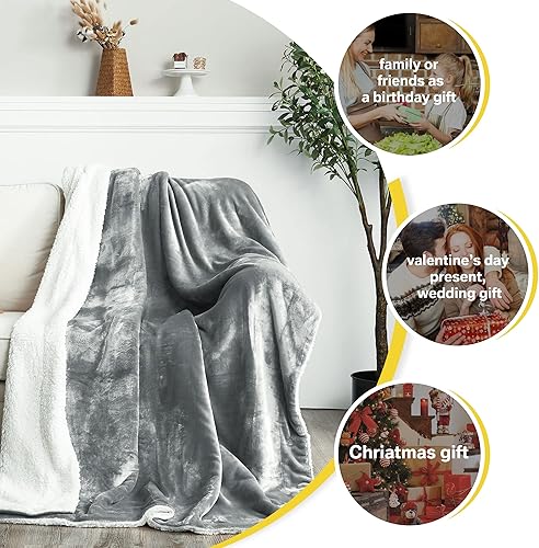 Miniatura 6 de NICETOWN Manta Sherpa gruesa, suave, cómoda, gris claro, ligera de doble cara, manta de forro polar para autocaravana, acogedora manta cálida para