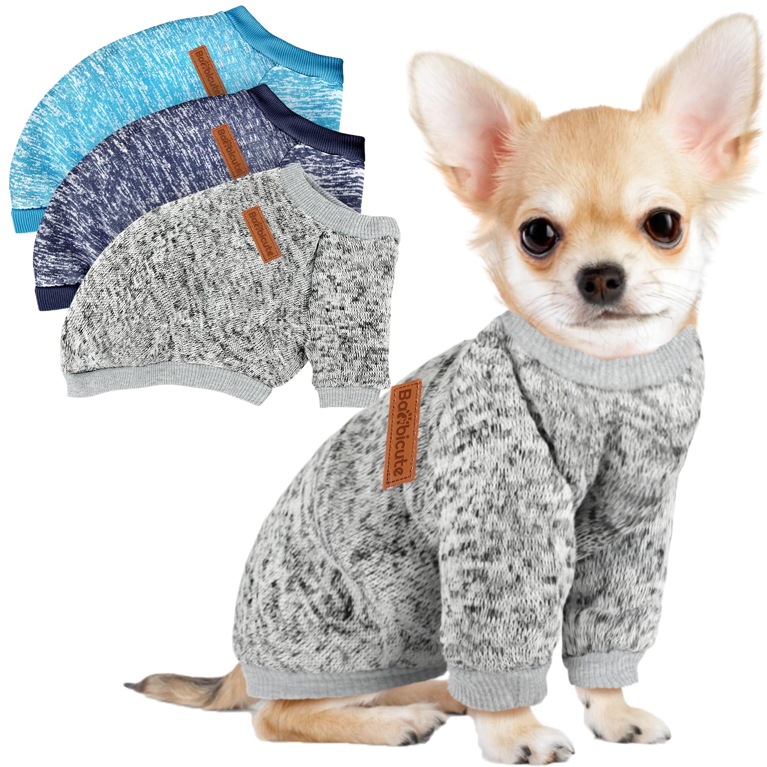 3 Pack Dog Sweaters for Small Dogs Girl Boy Winter Fleece Clothes Warm Soft Dog Sweatshirt Outfit for Dogs Cats Pet Apparel