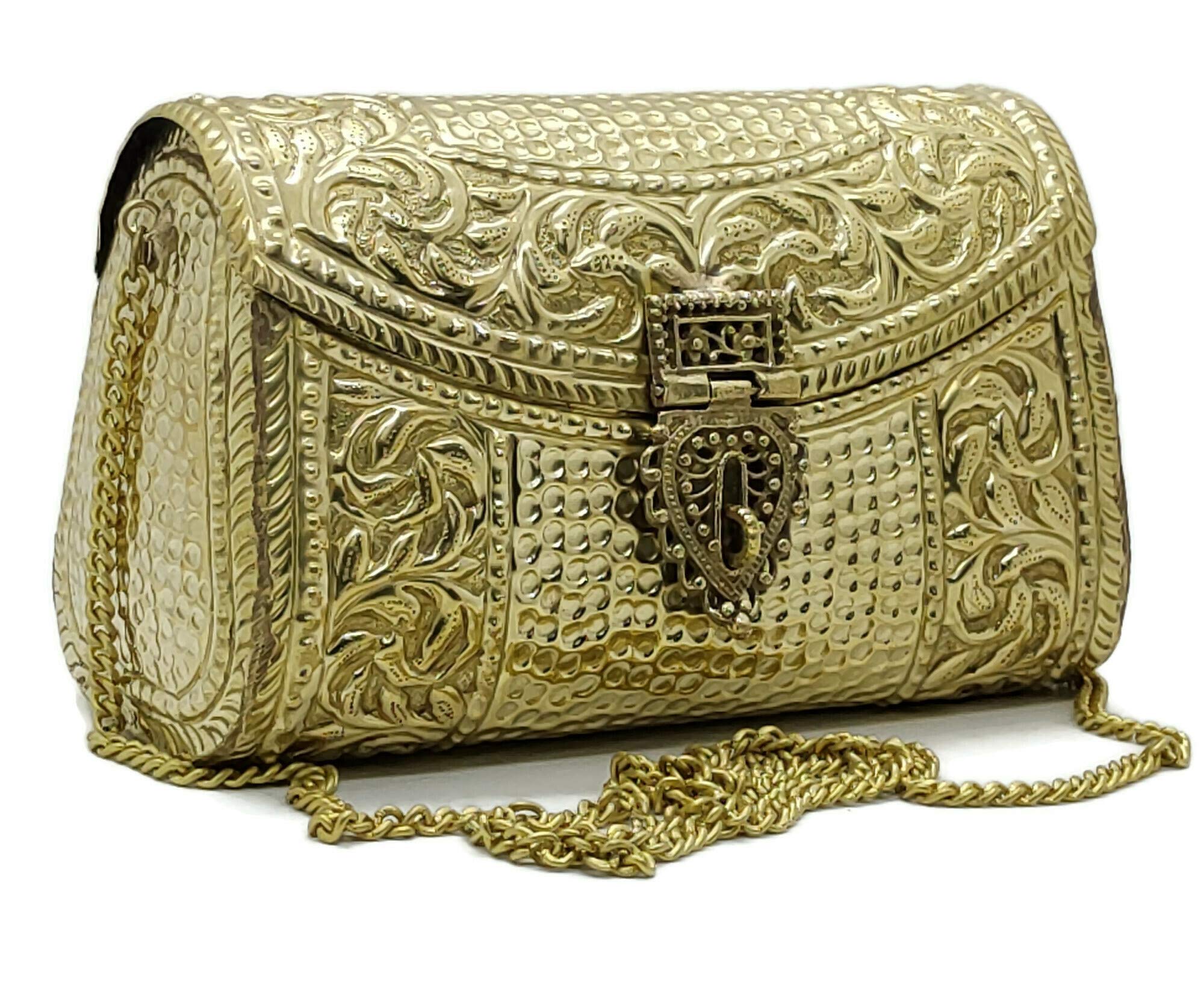 Trend Overseas women gift bridal bag Brass Metal Clutch Sling Bag Indian Ethnic Antique clutch (Golden) (B08ZM489LY) Amazon Price History, Amazon Price Tracker
