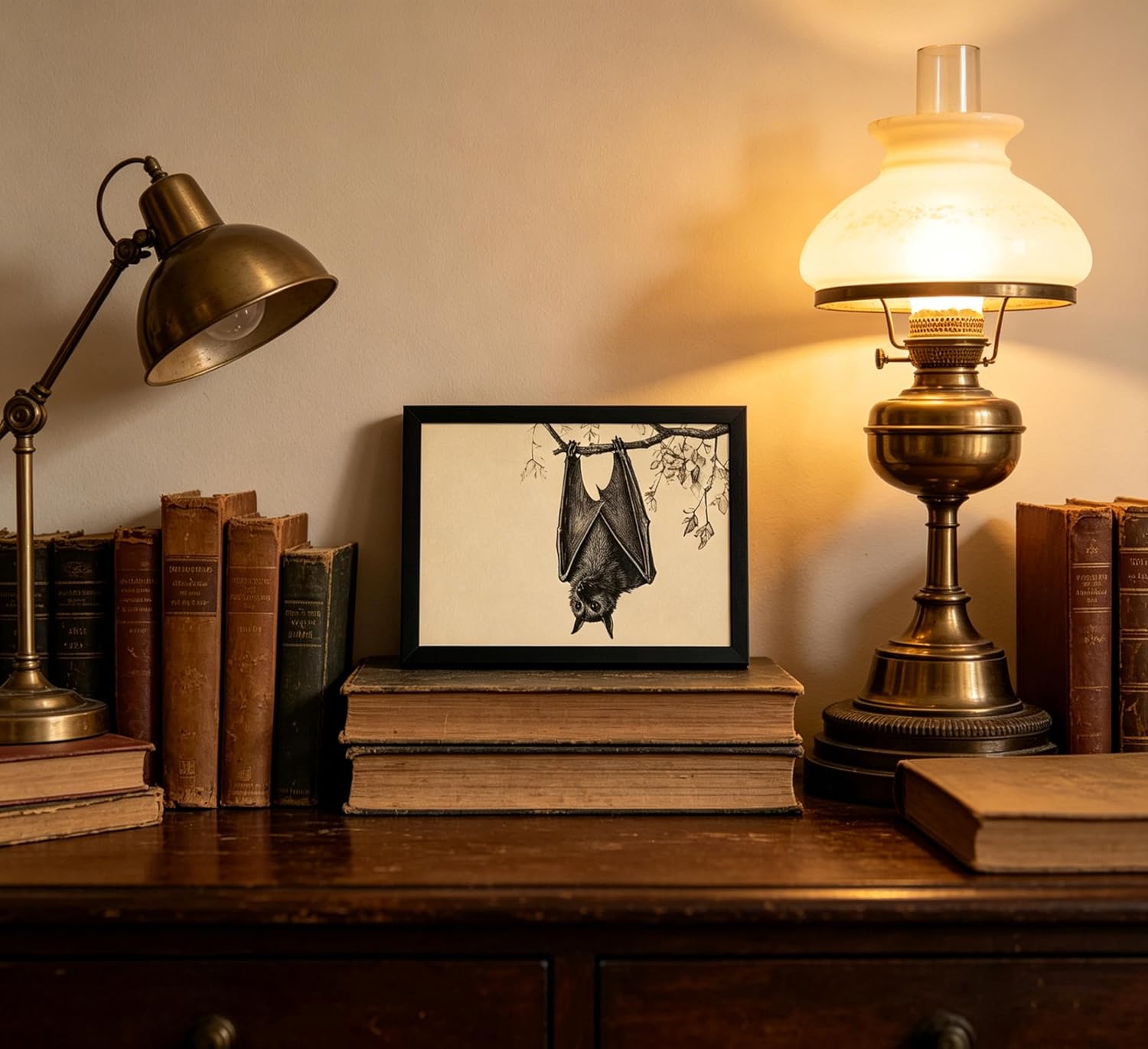 Framed Vintage Bat Sketch Wall Art, Gothic Halloween Bats Canvas Print Poster, Dark Academia Decor for Living Room Bedroom, Animal Aesthetic Home Decoration, image 5
