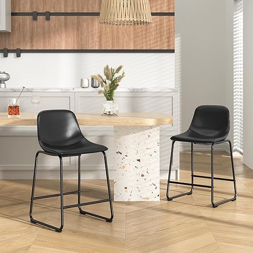 Miniatura 8 de Rfiver Juego de 2 sillas de mostrador de piel sintética de poliuretano, taburete de mostrador con respaldo y reposapiés, sillas modernas de altura