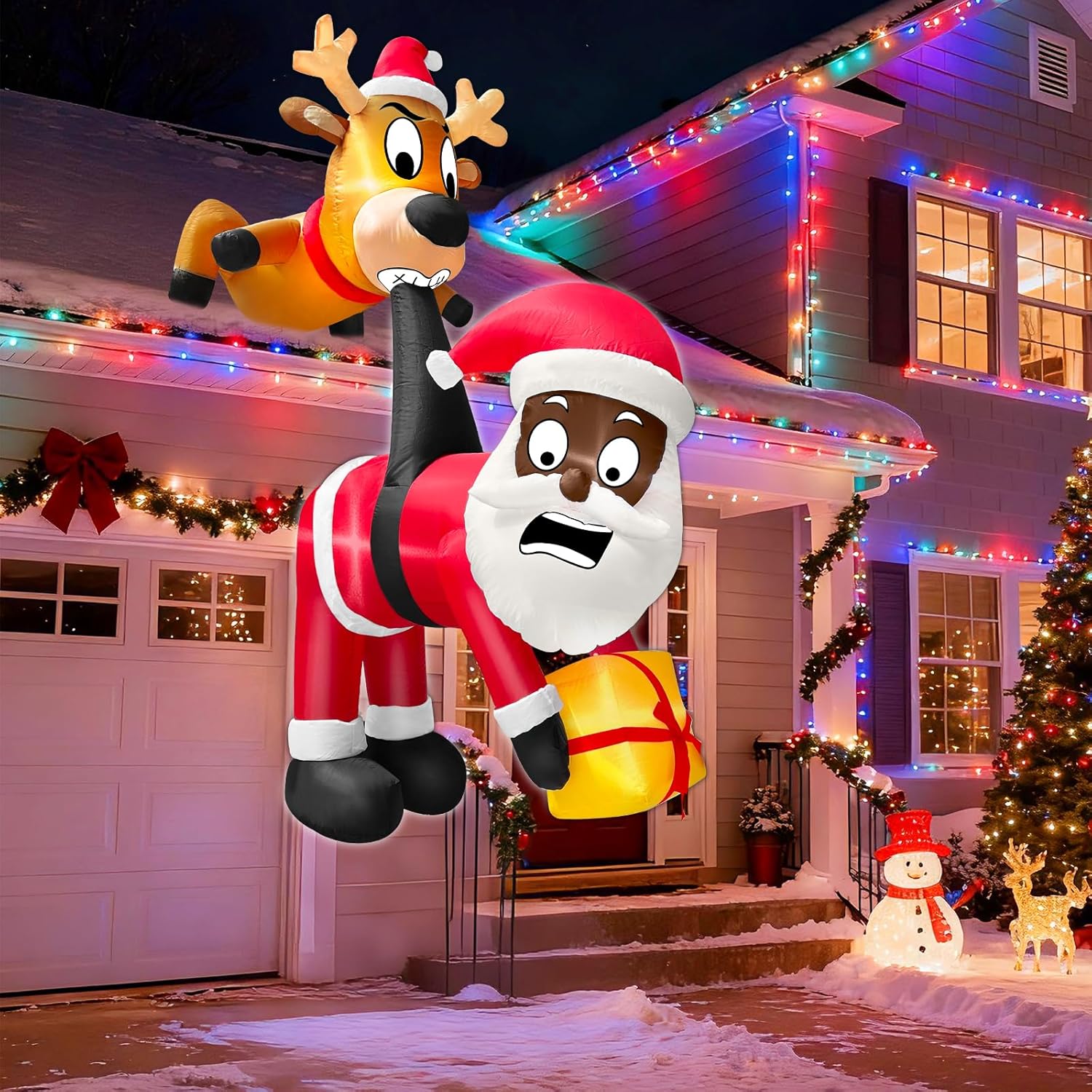 6 Ft Christmas Inflatable Reindeer & Climbing Black Santa Claus, Funny Hanging Outdoor Decoration with Built-in LED Light, Christmas Blow Up Yard Decor for Beam Roof Tree Indoor Home Party Lawn Decor - Image 7