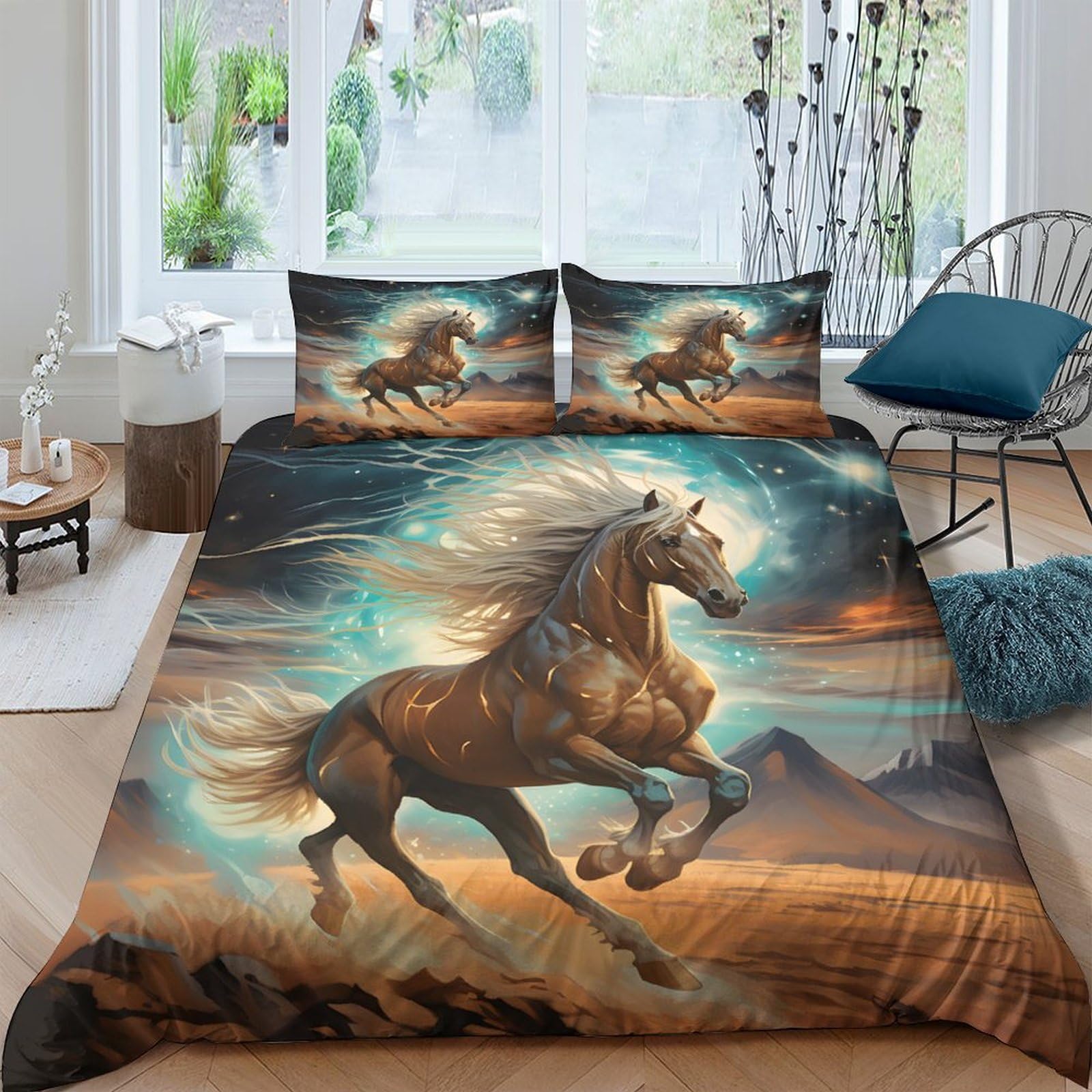 Ctjqhvkz Style-5 3D Printed Wild Horse Fitted Sheet Microfiber Soft Brown Desert Landscape Bed Cover For Bedroom Dorm Decor Single（135X200cm）