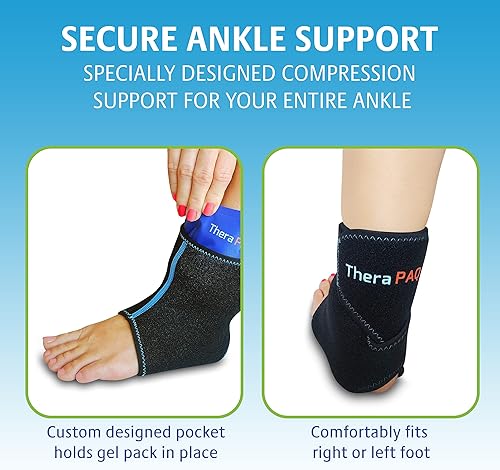 Miniatura 3 de Envoltura de hielo para pies y tobillos con paquete de gel caliente y frío, ajustable, multiuso, apto para microondas, congelable y reutilizable.,