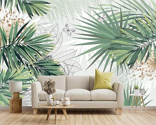 Miniatura 2 de YIHWM - Papel tapiz de hojas de palmera con plantas verdes, papel tapiz de tela para dormitorio, papel tapiz de mariposa botánica tropical, papel