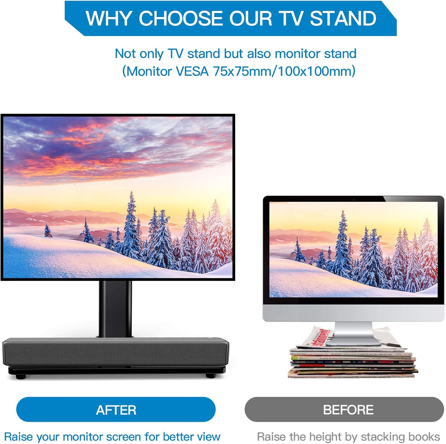 PERLESMITH Universal TV Stand-Table Top TV Stand Fits 23-55 inch Flat Curved Screen LCD LED OLED 4K TV and Monitor-Heavy Duty TV Base Compatible with VESA 75x75mm-400x400mm, Holds up to 88lbs PSTVS20