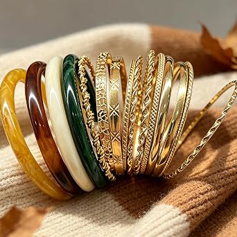 FAXHION 14 Pcs Gold Bangle Bracelets for Women, Multi Layer Stackable Cuff Bracelet Set, Trendy Textured Indian Chunky Bracelets Boho Jewelrys.
