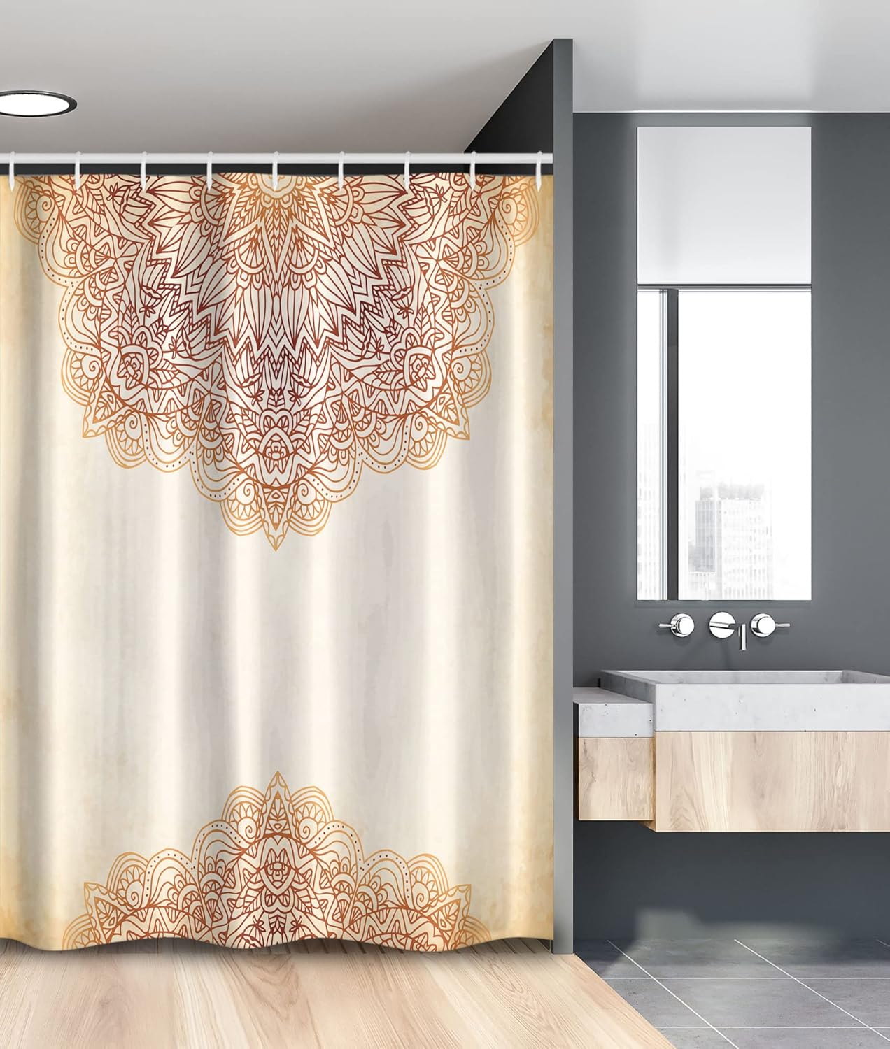 Ambesonne Victorian Stall Shower Curtain, Oriental Vintage Ornate Pattern Autehntic Style Mandala Art Print, Fabric Bathroom Decor Set with Hooks, 54" W x 78" L, Beige and Burnt Orange