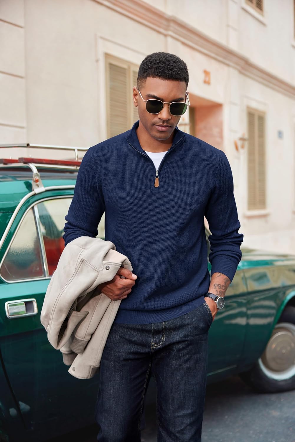 COOFANDY Men's Quarter Zip Pullover Dress Slim Fit Sweater Mock Neck Sweaters Casual Long Sleeve Pullovers - Image 4