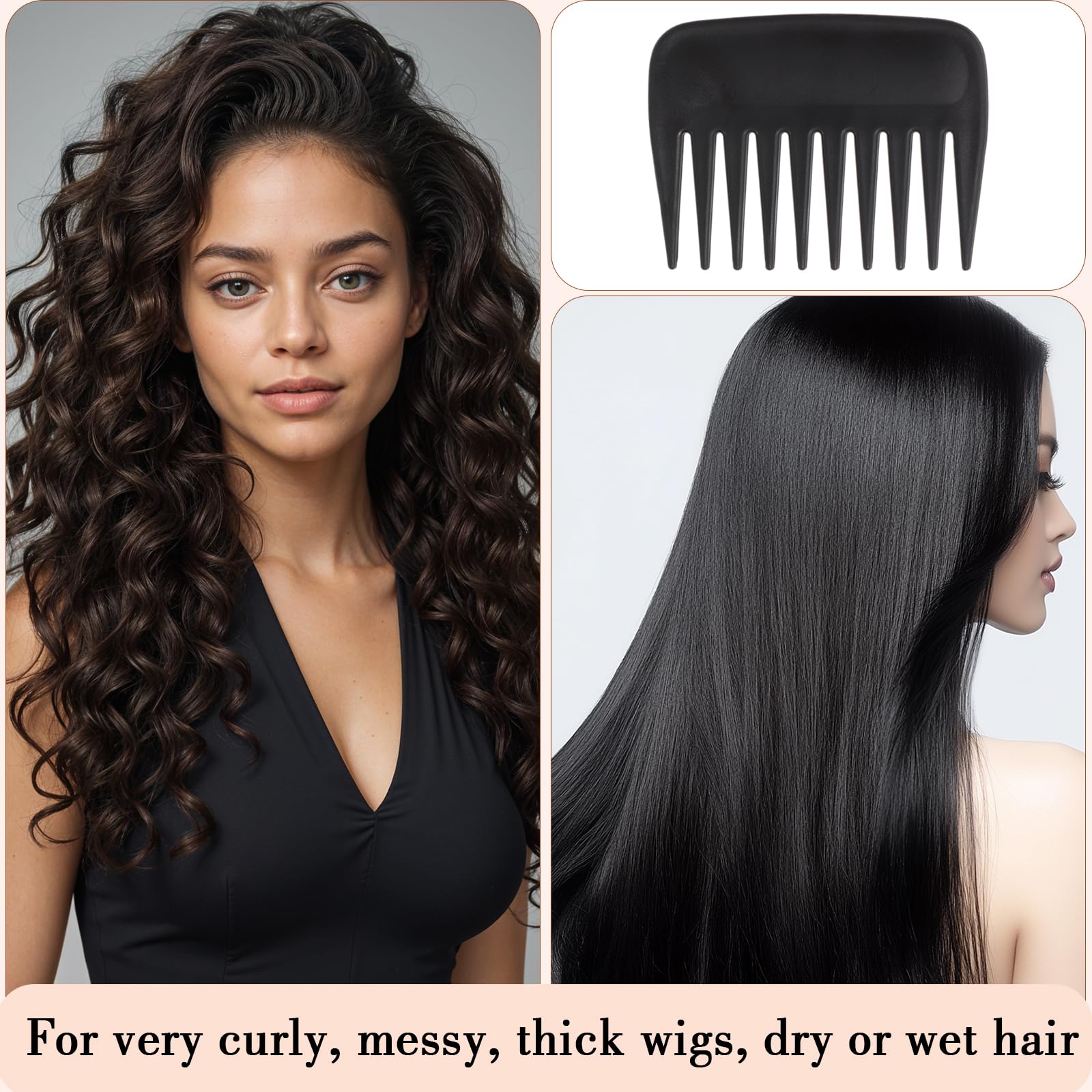 Juego de 3 peines para peluca, cepillo de extensión de pelo, peine de dientes anchos y bordes para pelucas humanas y extensiones sintéticas