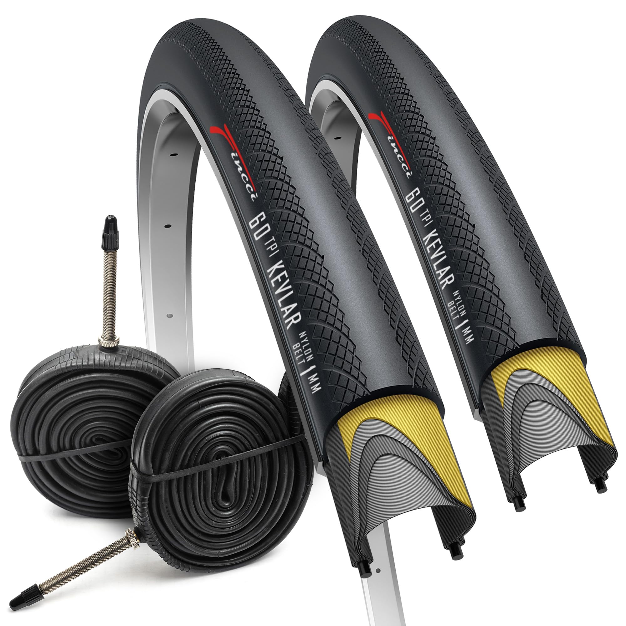 Fincci Rennradreifen 700x28c 2er Set Slick Faltreifen 28 Zoll Presta Pack