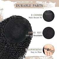 Vista 7 de Aisaide Extensión de cola de caballo rizada con cordón para mujeres negras, extensión de cola de caballo larga rizada sintética, color negro, clip