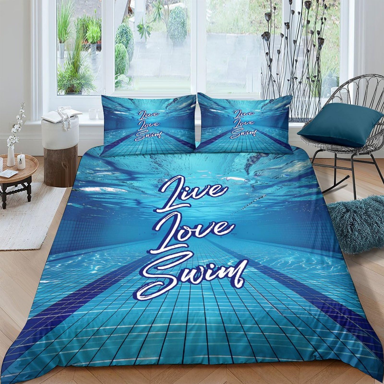 Ctjqhvkz Style-2 3D Printed Swimming Pool Fitted Sheet Microfiber Blue Underwater Bed Cover For Bedroom Dorm Mattress Protection Decor Single（135X200cm）