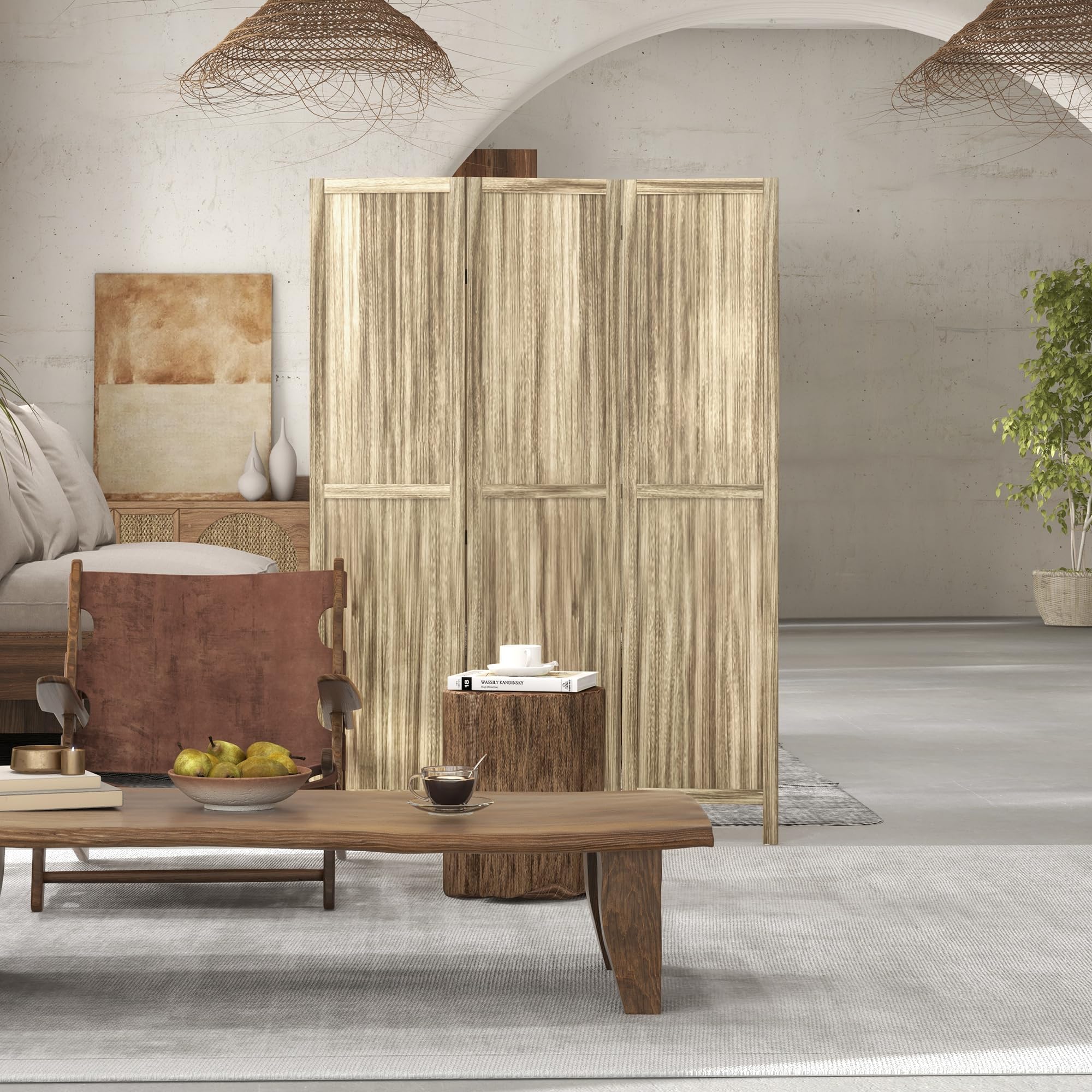 HOMCOM Paravent Pliable 3 Panneaux 120 x 170 cm Bois Paulownia Naturel | Séparateur de Pièce, Cloison de Séparation, Paravent Intérieur