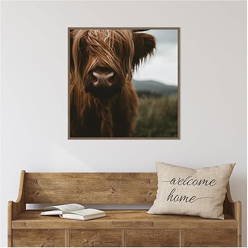 Miniatura 8 de Kate and Laurel Framed Canvas Wall Art Print Close Up of Scottish Highland Cattle Baby SQ by Michael Schauer, 30 x 30 Sylvie Walnut Frame, Rustic
