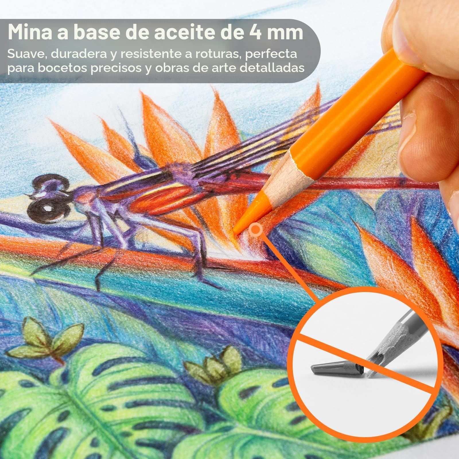 Ohuhu Lapices Colores, 72 lápices de alta pigmentación mezclables con mina de 4 mm con base de aceite, lápices de colores profesionales para artistas, Adultos, estudiantes, dibujo, bocetos y retratos