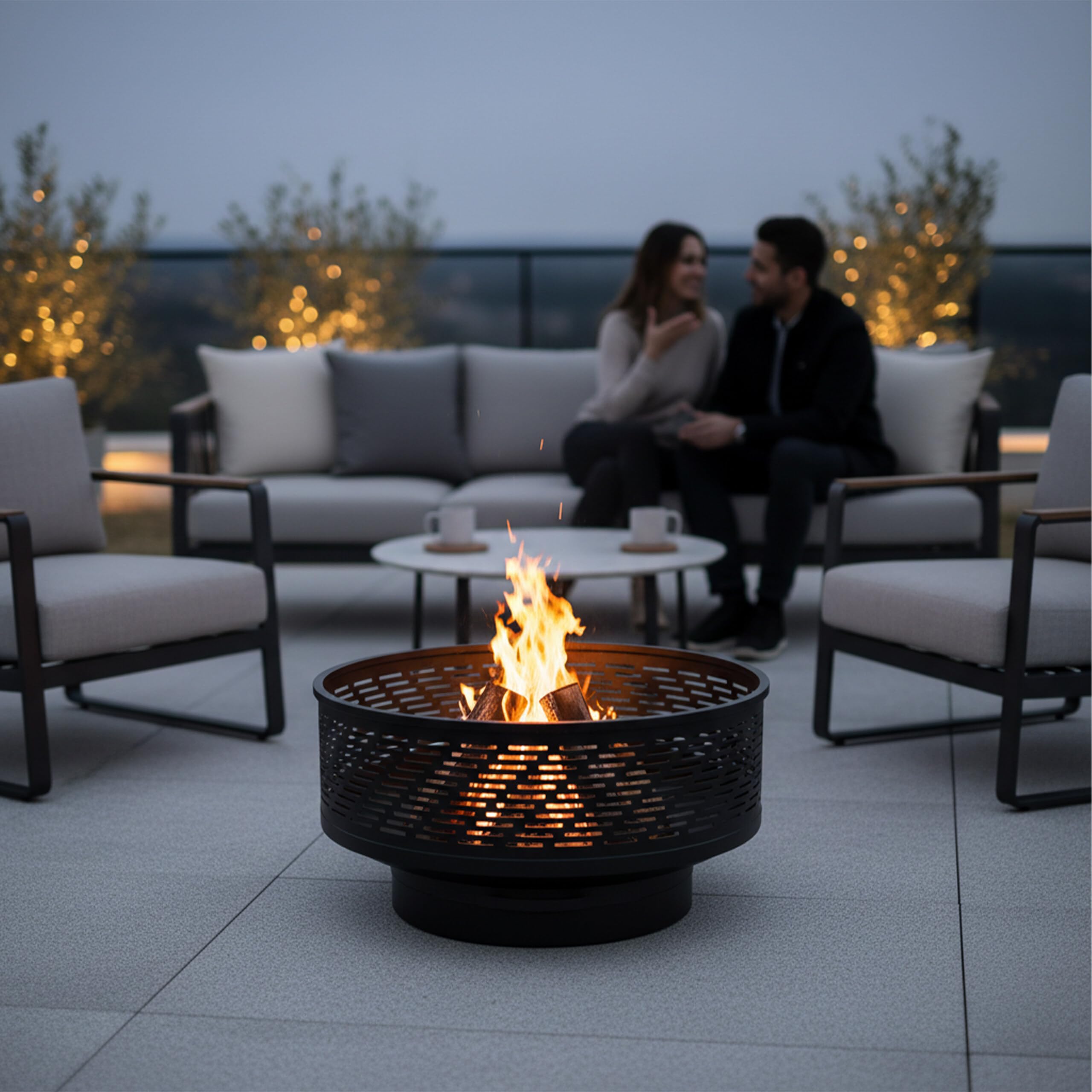 Relaxdays braciere Ø 66 cm, con griglia, Coperchio, attizzatoio e Copertura Impermeabile