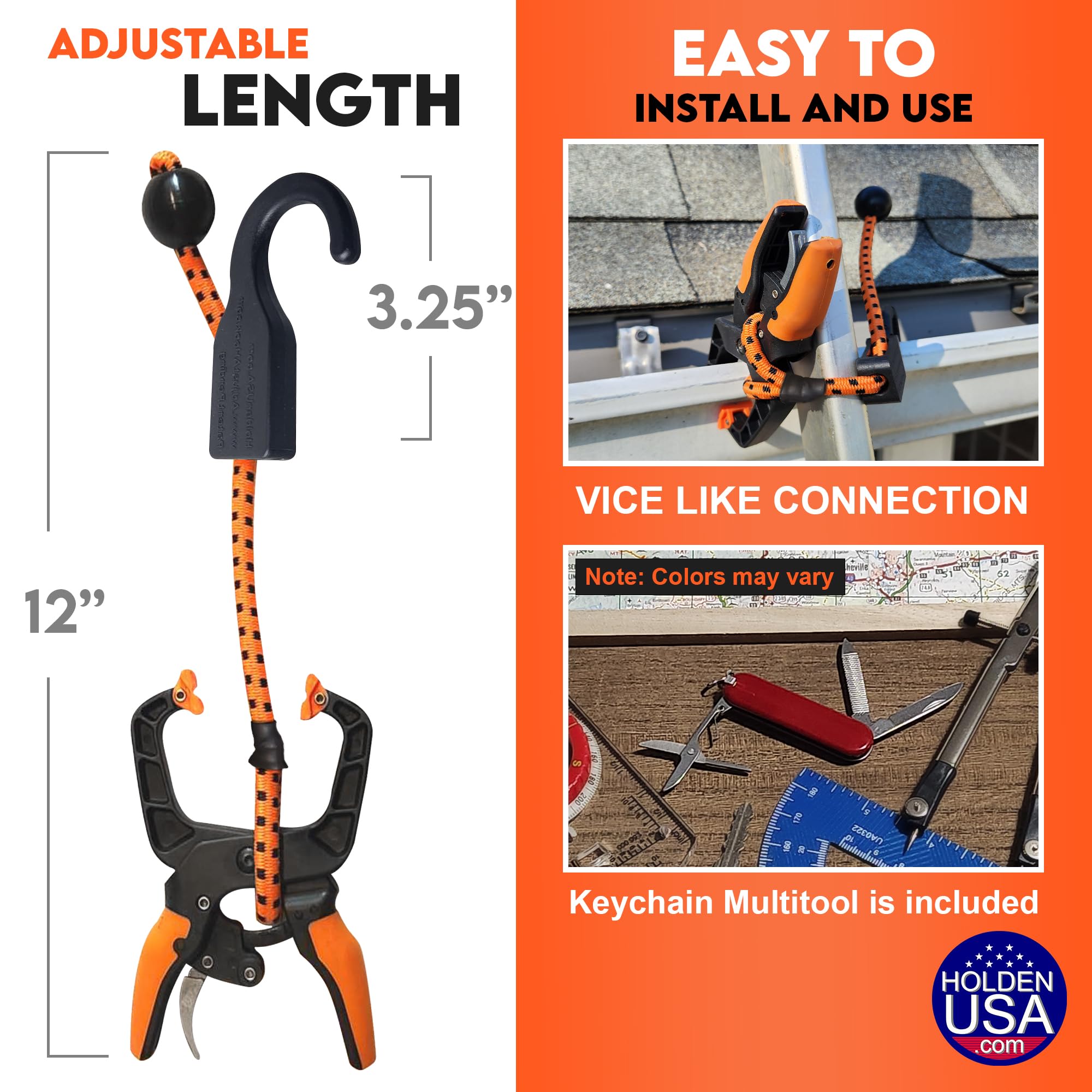 Holden USA Abrazadera de escalera (par/2 unidades) | Estabilizador de escalera ajustable | Escaleras de canalón y abrazaderas resistentes | Estabilizador de escalera de techo | Estabilidad de escalera