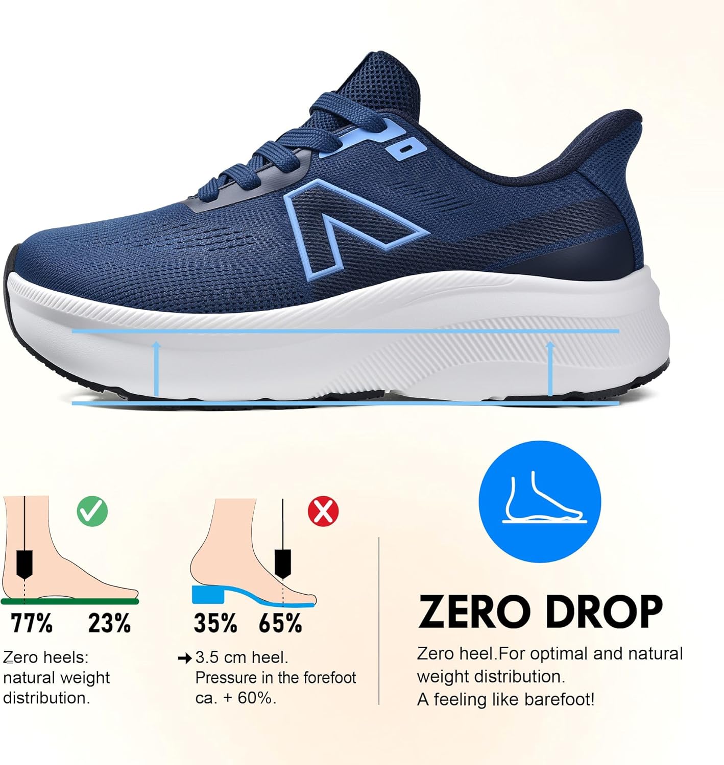 JACKSHIBO Slip in Men Hands Free Wide Toe Box Shoes Slip on Trail Running Walking Tennis Athletic Sneakers Width Arch Support Plantar Fasciitis Orthopedic Shoes with Cushion Thick Zero Drop Sole - Image 4