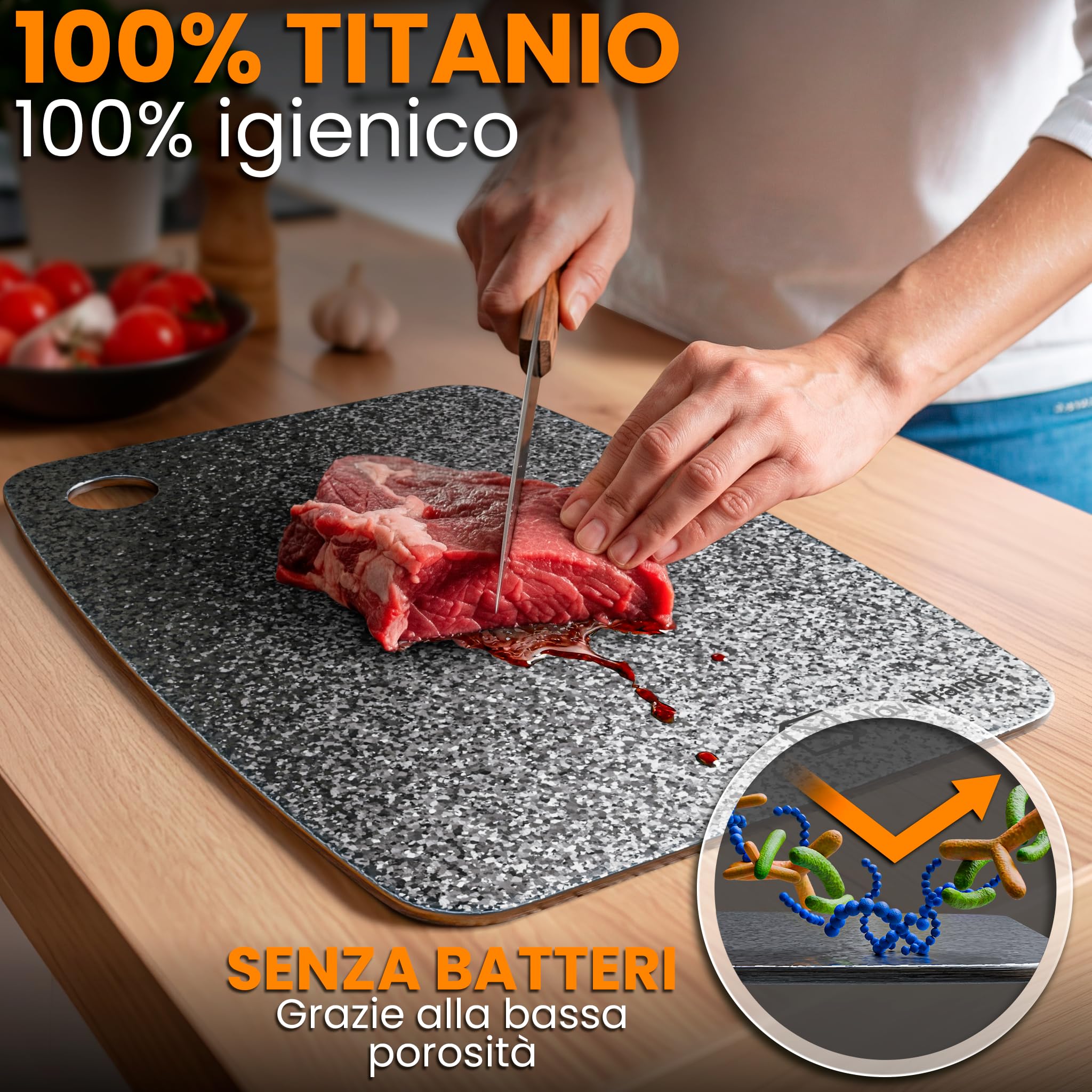 Tagliere in Titanio per Cucina 100% Puro 40x30cm – Tagliere Titanio Doppia Faccia Antibatterico – Taglieri in Titanio per Cucina Ultra Resistente – Titanium Cutting Board Professionale