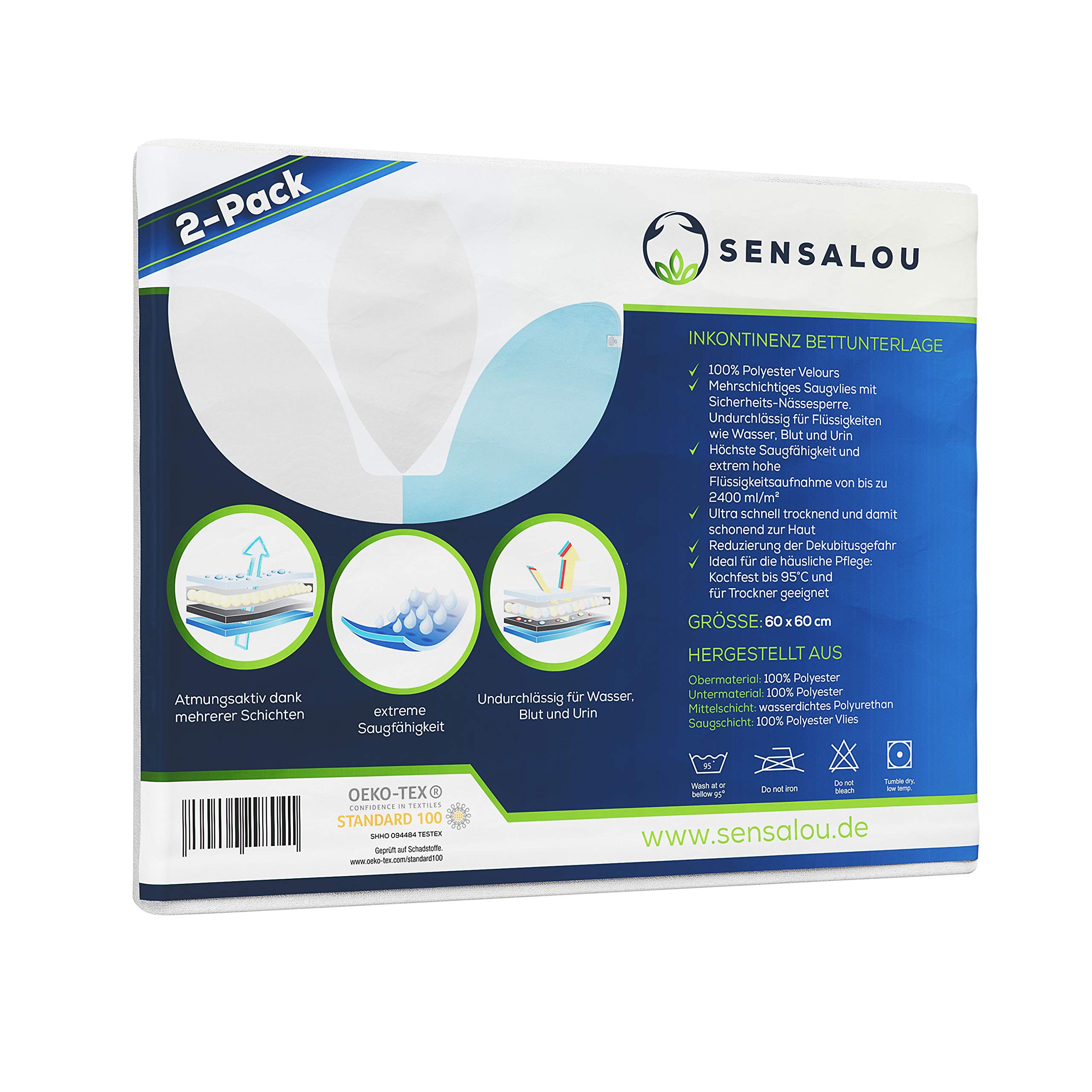 Sensalou Mattress Cover - Waterproof and Washable Underlay Incontinence Sheets for Liquid Blood Sweat - 60 x 60 cm (2) - Image 4