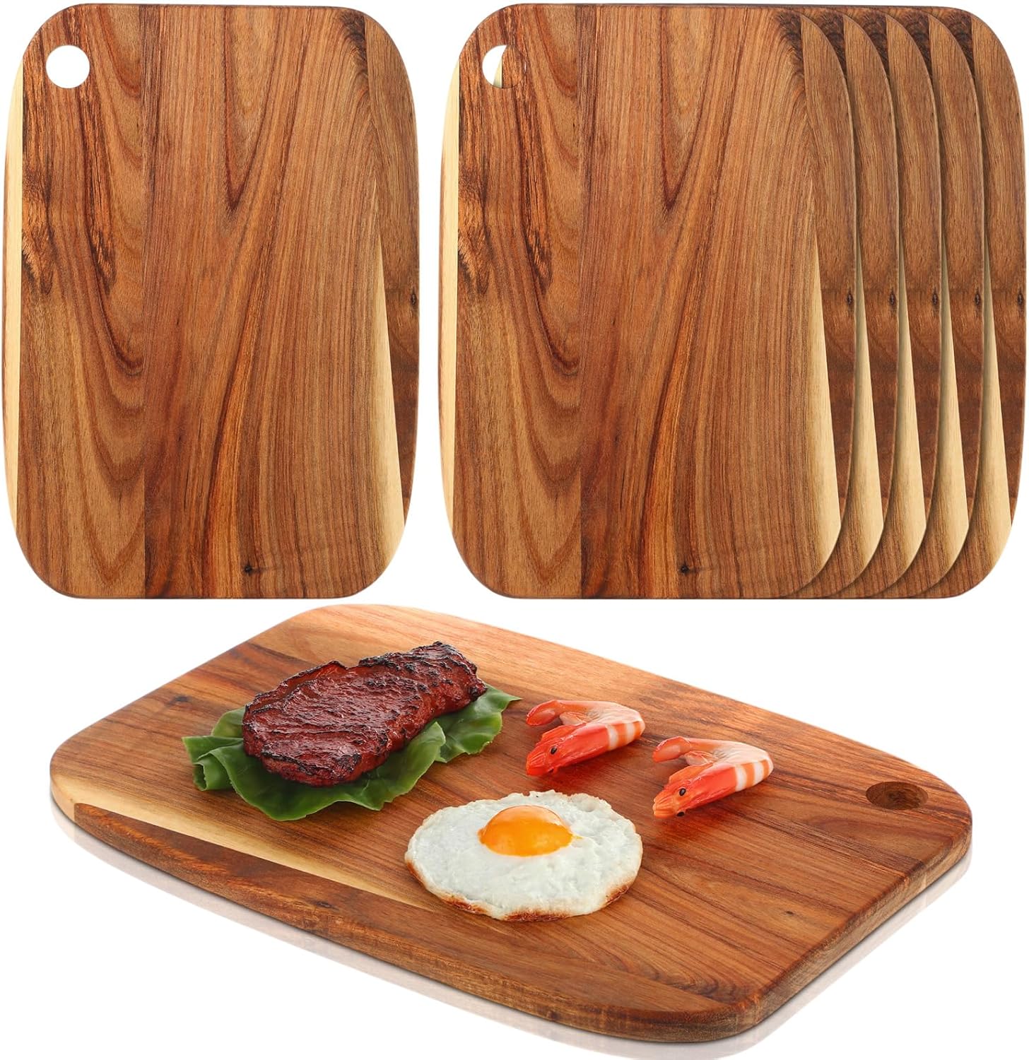 Roshtia 6 Pieces Acacia Wood Cutting Board 14" x 10" Kitchen Wooden Chopping Board Reversible Charcuterie Serving Tray Butcher Block Cutting Tray for Meat Cheese Vegetables Fruit(Fresh)