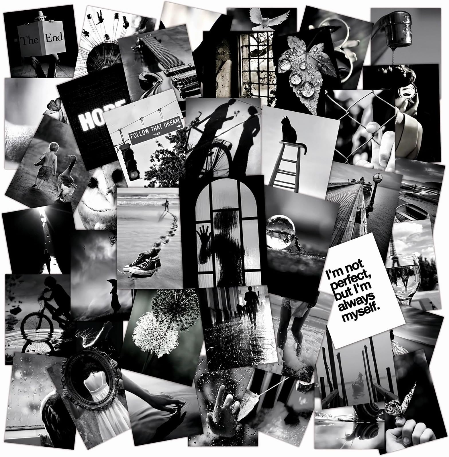 Black and White Healing Sticker 50PCS Cute Aesthetic Stickers Pack, Y2K Accessories Vinyl Waterproof Decals for Water Bottles Laptop Luggage Gifts for Woman Girls (Black and White)