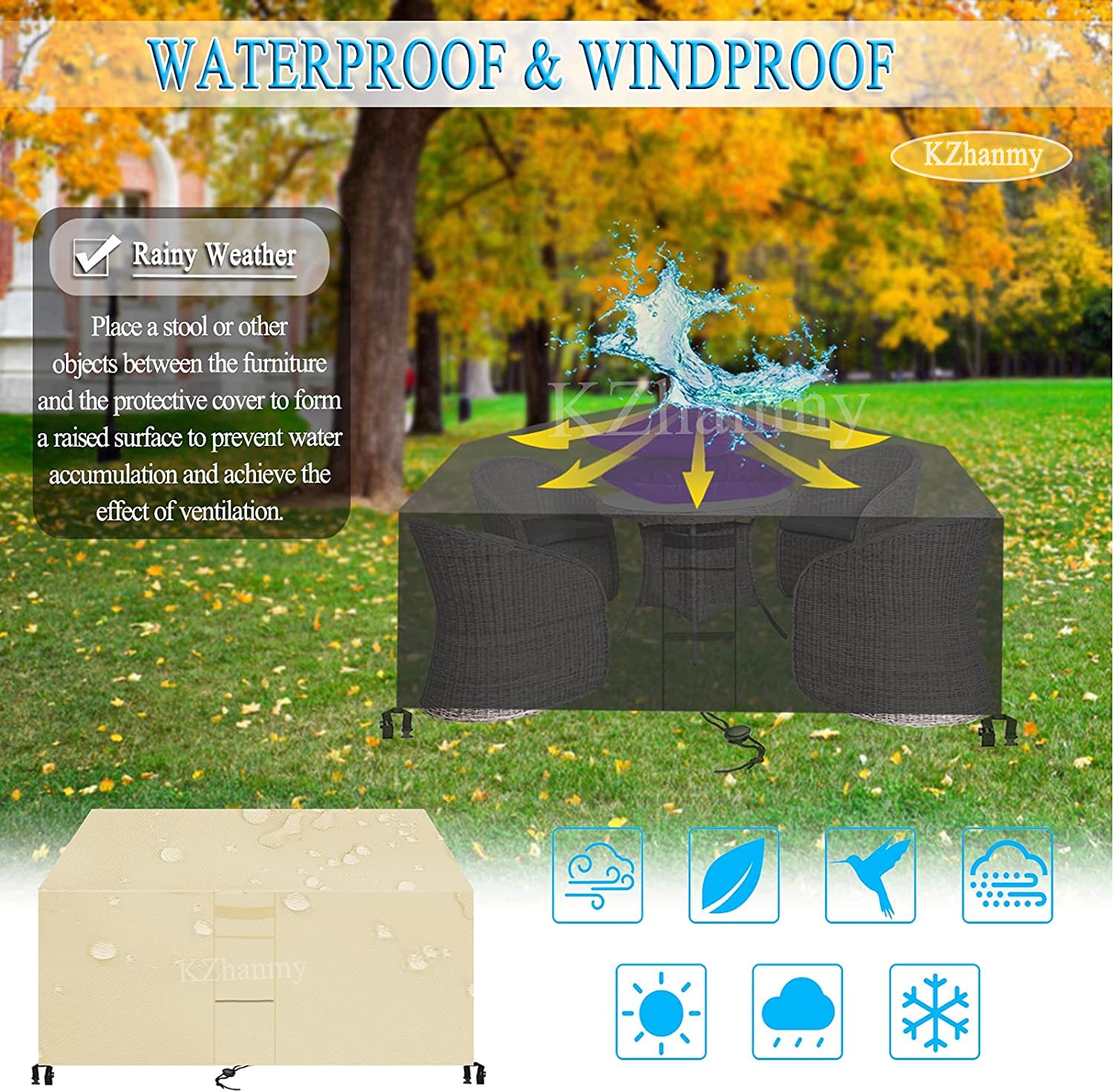 Salon de Jardin Housse, 420D Haute Performance Bâche Salon de Jardin Protection Mobilier,Imperméable Résistance au Vent,Respirante,Antipoussière et Résistante aux UV