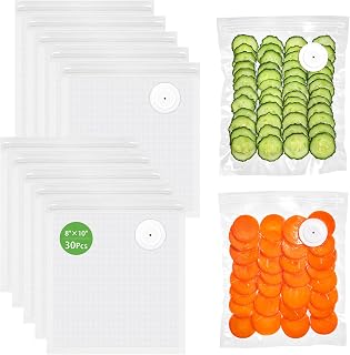 Syntus 30 Pcs Reusable Vacuum Sealer Bags for Food, 8"x10" Small Size | Upgraded Air Valve, Microwave Freezer Sous Vide, Food Storage, Leak-Proof, for Compact Vacuum Sealer