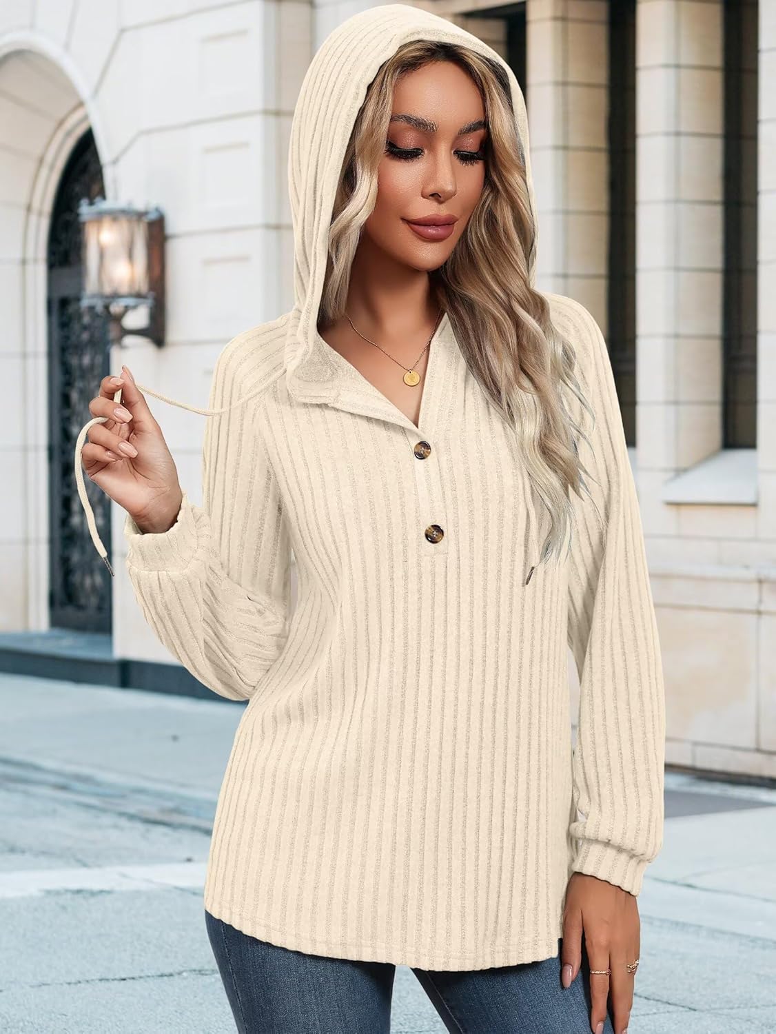 Bliwov Women Hoodies V Neck Drawstring Pullovers Workout Sweatshirts Spring Hooded Tops Fashion Sweaters Loose Fit - Image 6