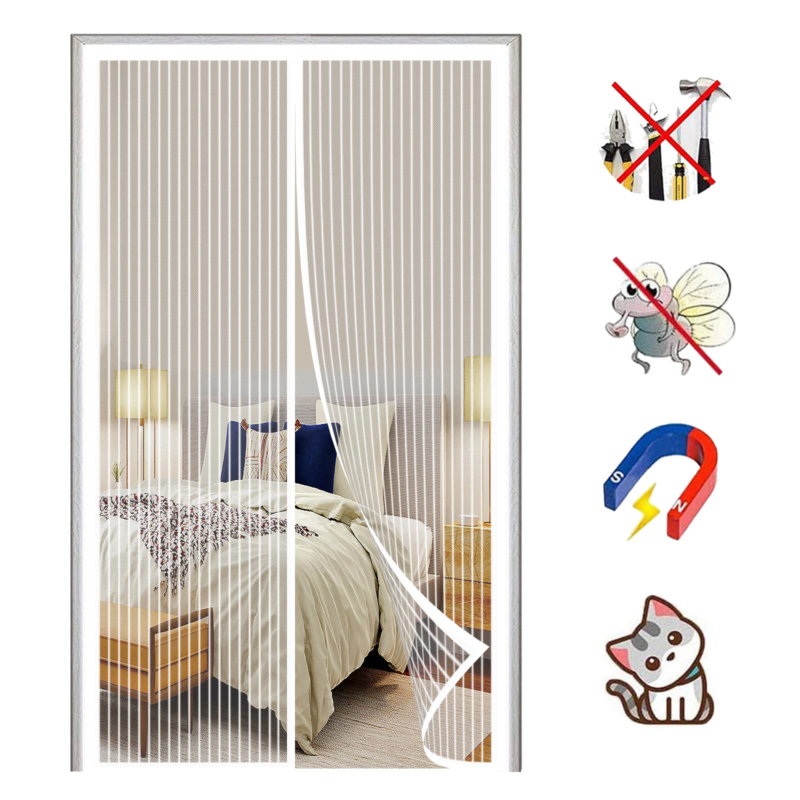 Magnetic Fly Screen Door, 170 x 250 cm, Foldable Balcony Door, Fly Curtain, Easy to Assemble, No Drilling Required, for Balcony Door, Cellar Door and Patio Door, White Magnetic Fly Screen Door, 170 x 250 cm, Foldable Balcony Door, Fly Curtain, Easy to Assemble, No Drilling Required, for Balcony Door, Cellar Door and Patio Door, White