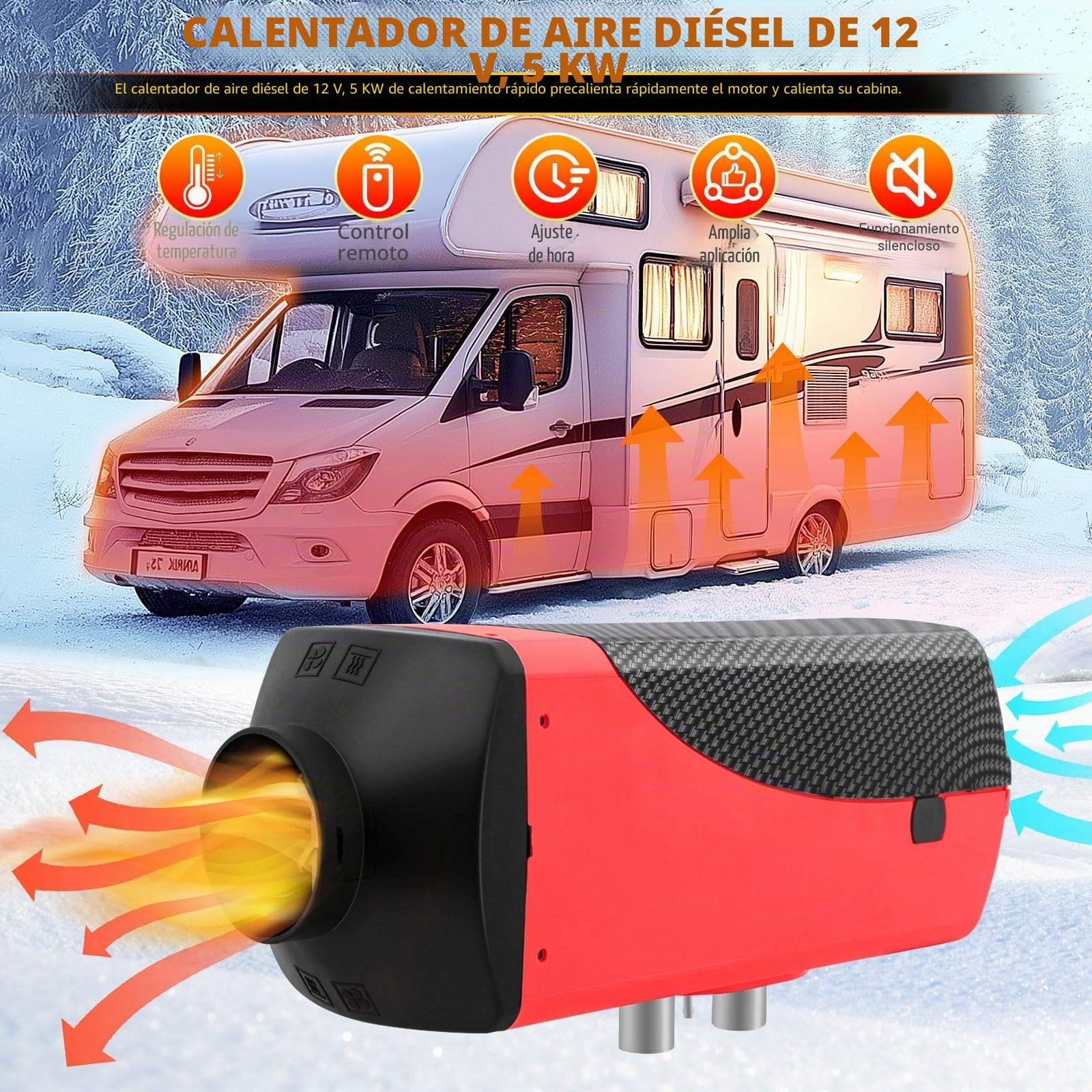 Calefacción de estacionamiento de 12 V 5 kW, color rojo, para coche, autocaravana, barco, camión, autobús