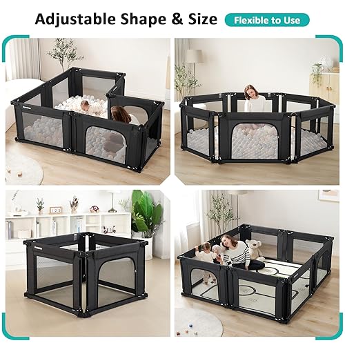 Miniatura 3 de Doradotey - Corralito para bebés y niños pequeños, con forma y tamaño ajustable, con valla plegable para interiores, patio central de juegos, malla