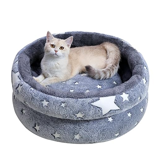 Cat Bed, Washable Cat Bed for Indoor Cats, Soft Plush Faux Fur Dog Bed, Round Pet Bed for Puppy and Kitten