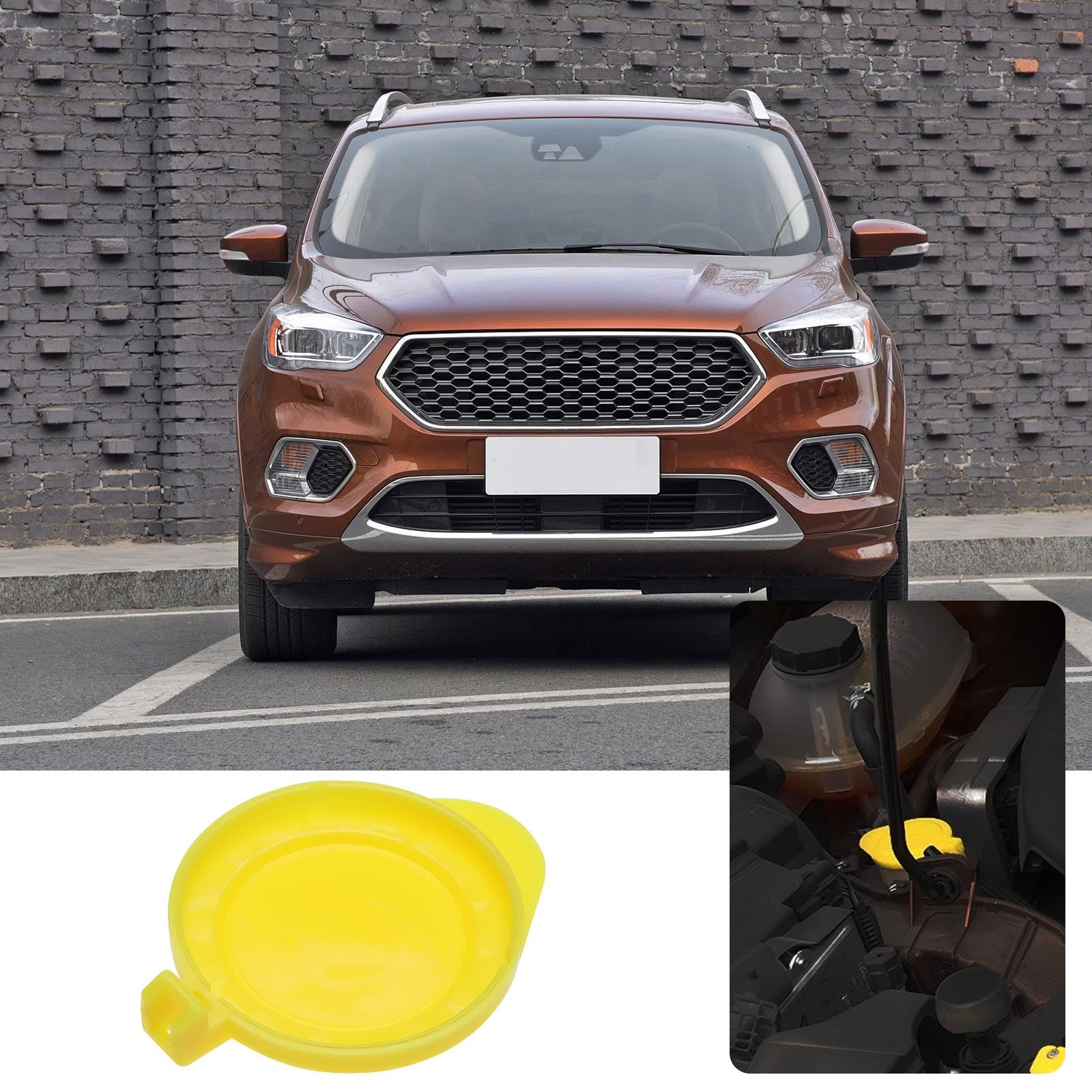 OTOTEC 2 szt. Osłona do czyszczenia spryskiwacza przedniej szyby samochodu Część zamienna nakrętki butelki spryskiwacza 4783753 Kompatybilny z Ford Kuga 2012 żółty