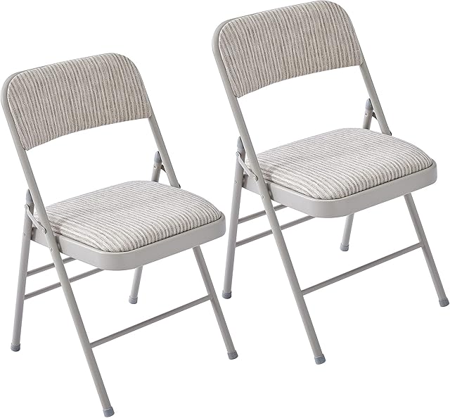 LeChamp Fabric Padded Folding Chairs Indoor Metal Folding Desk Chair Foldable Office Chairs Kitchen Chairs Garden Industrial Chairs Foldable Chair with Pad Set of 2