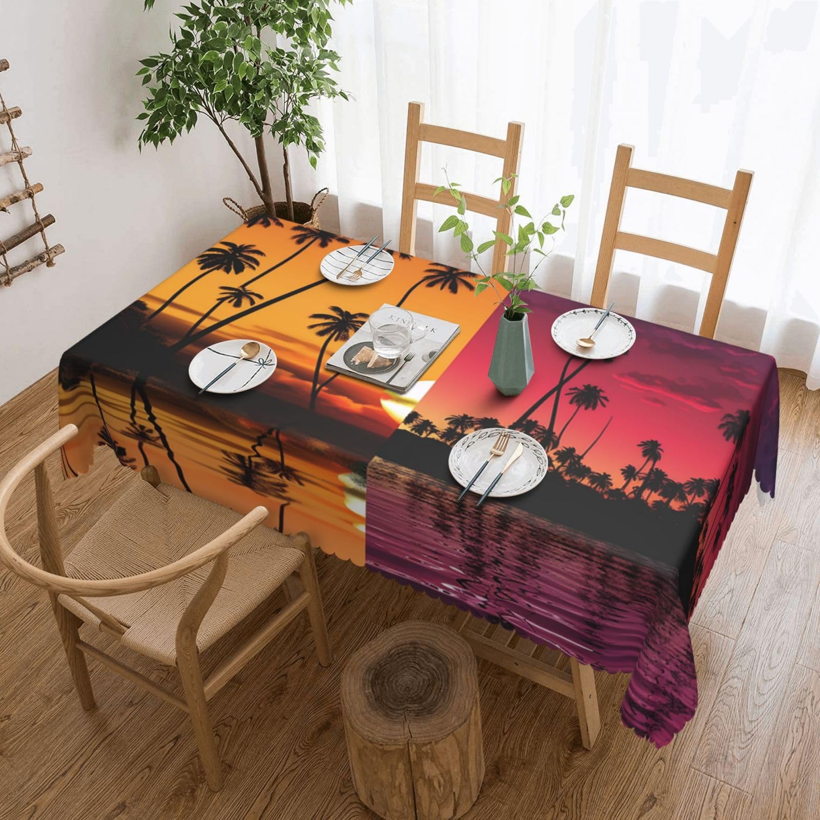 Nappe rectangulaire imperméable 137x183 cm imprimé palmier pour table de cuisine