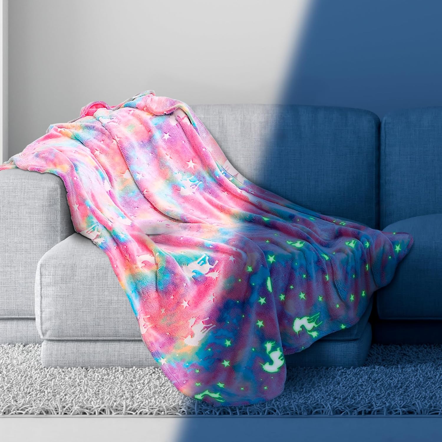 PUREVACY Glow in The Dark Blanket for Girls, 50 x 60 Inch. Pink Fleece