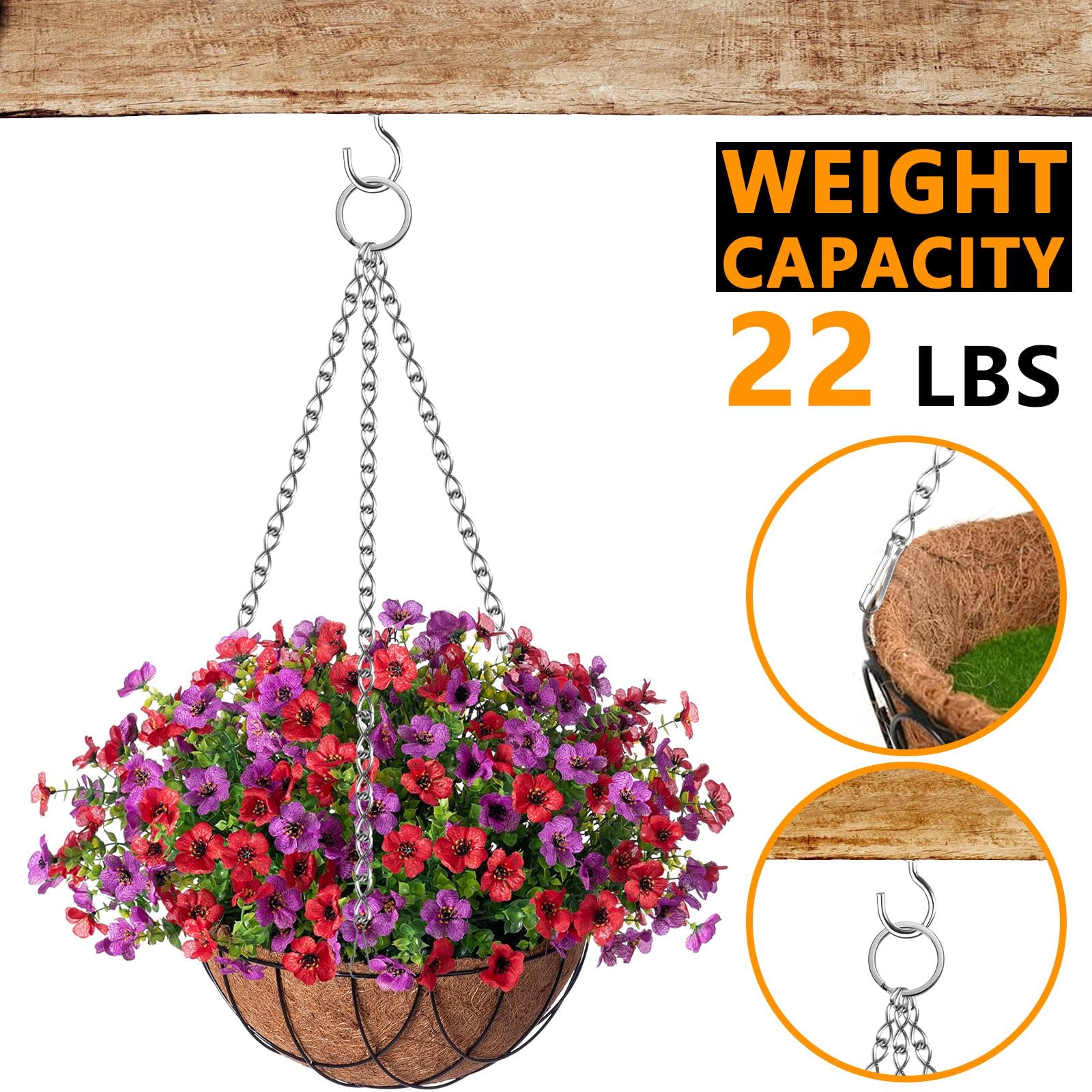 Chaîne de suspension de 690 cm, chaînes en métal argenté pour plantes suspendues, 12 crochets en S, 12 boucles, 12 anneaux, 24 crochets à vis pour mangeoire à oiseaux, jardinière, lanterne et