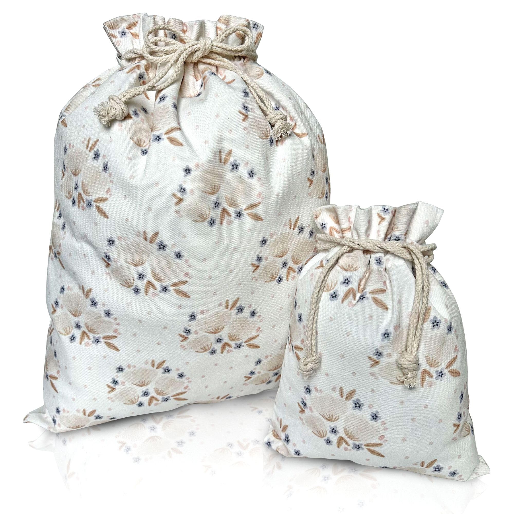 Gather & Knot Drawstring Gift Bags | 20" Large 12" Small | Premium Canvas | Reusable Fabric Wrap for Girls Birthdays, Baby Shower | Boho Floral